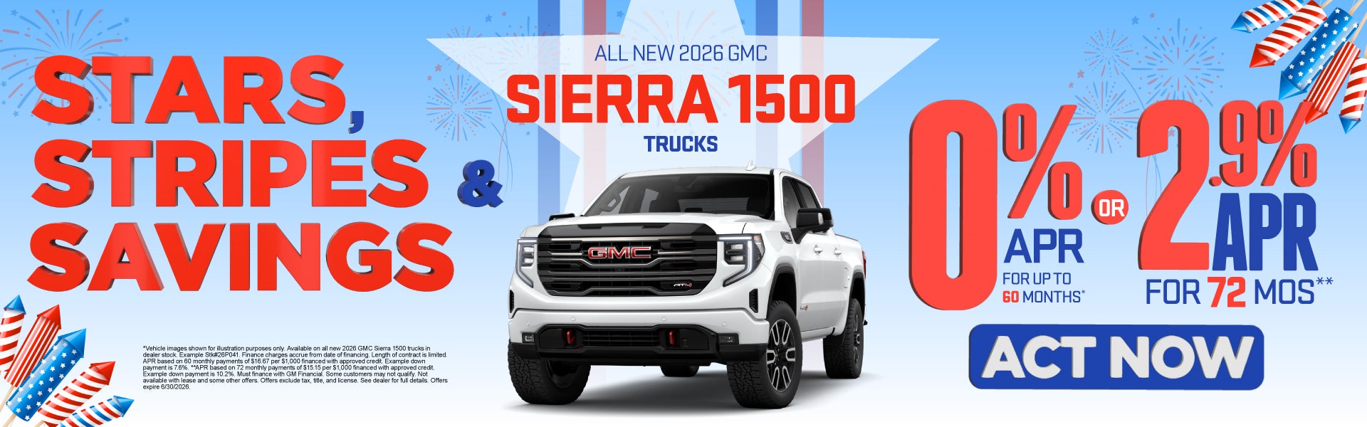 All New 2026 GMC Sierra 1500 Trucks	"0% APR for up to 60 mon